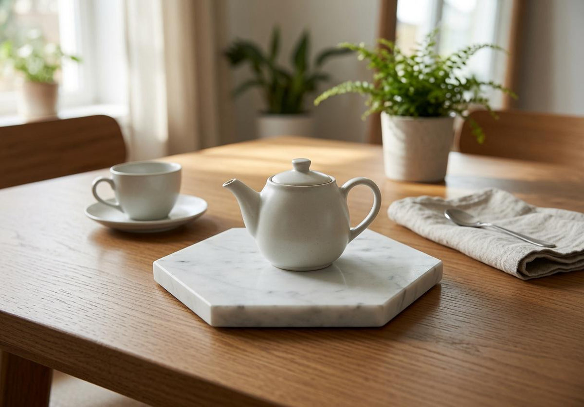 Handmade Bianco Carrara Marble,  Hot plate. Perfect to protect your table from hot pots and pans 6" available in 3 shapes.