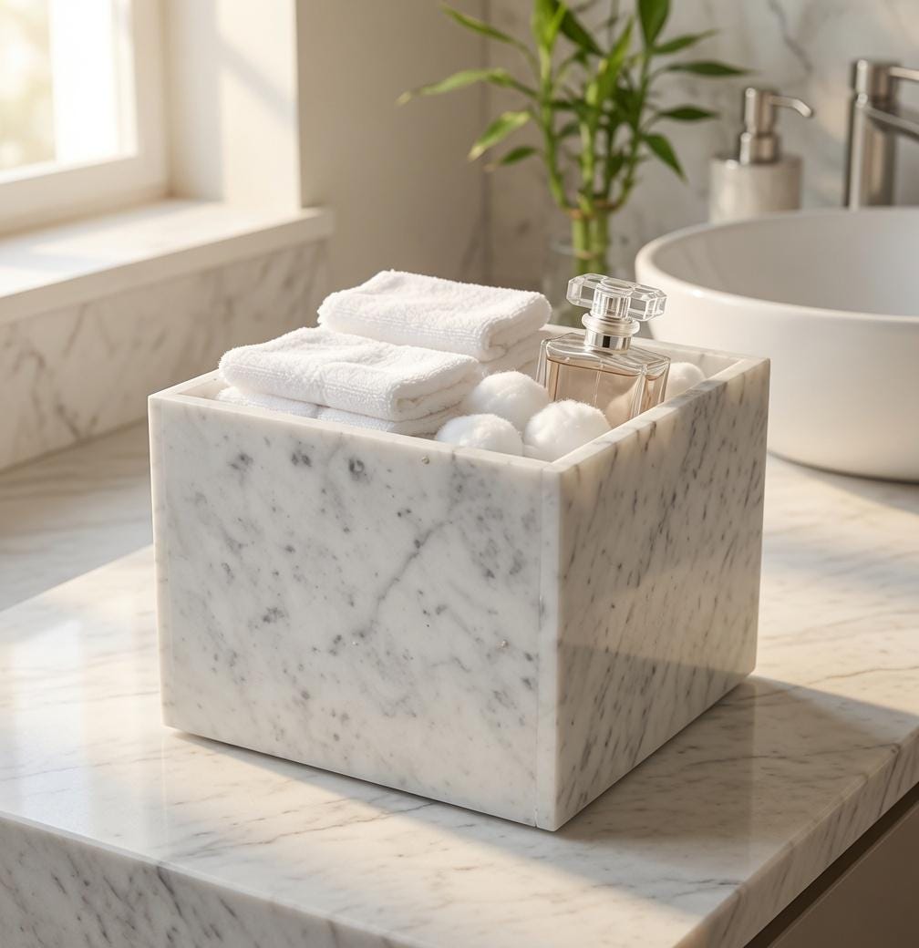 Bianco Carrara Marble Box 8" × 8"  height 8"  am elegant large storage box Free Shipping within The United States