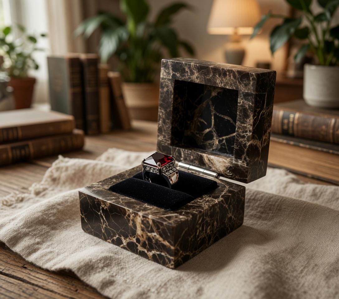 Emperador Dark Marble Ring Box a beautiful box perfect for a proposal or display a perfect keepsake that will be treasure forever