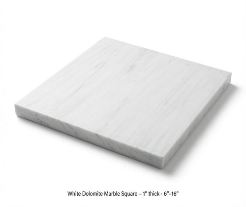 1" thick White Dolomite marble Squares 6",7",8",9",10",11",12",13",14",15",16" available, Trivets,  Art Pedestals. Free Shipping.