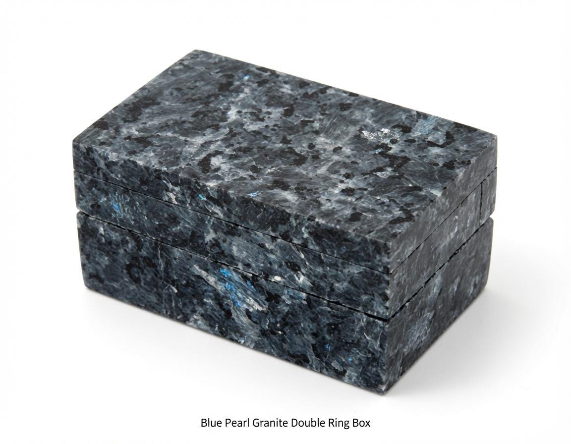 Blue Pearl Granite Double Ring Box a beautiful box perfect for a proposal or display a perfect keepsake that will be treasure forever