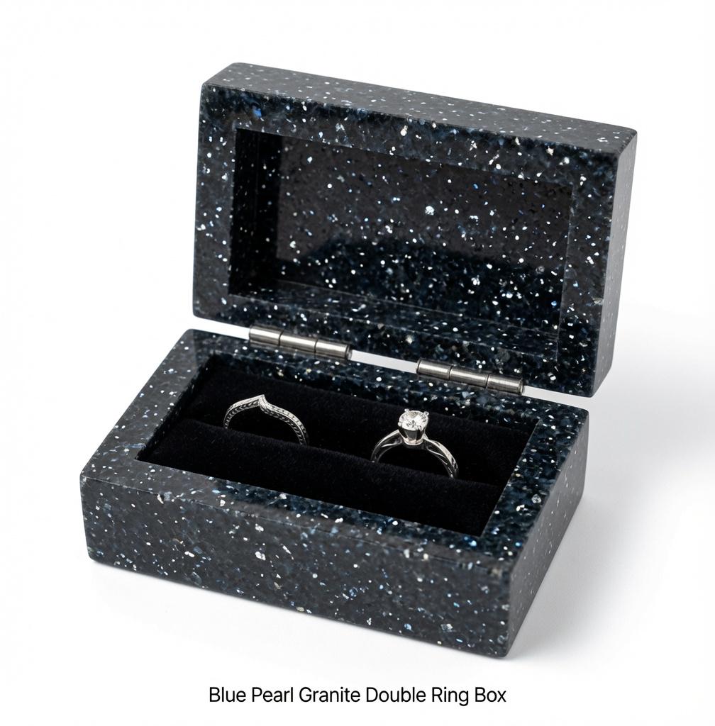 Blue Pearl Granite Double Ring Box a beautiful box perfect for a proposal or display a perfect keepsake that will be treasure forever