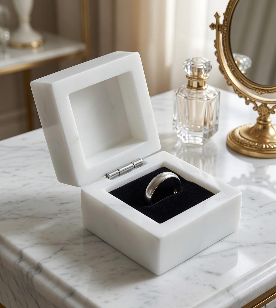 White Carrara Marble Ring Box a beautiful box perfect for a proposal or display a perfect keepsake that will be treasure forever