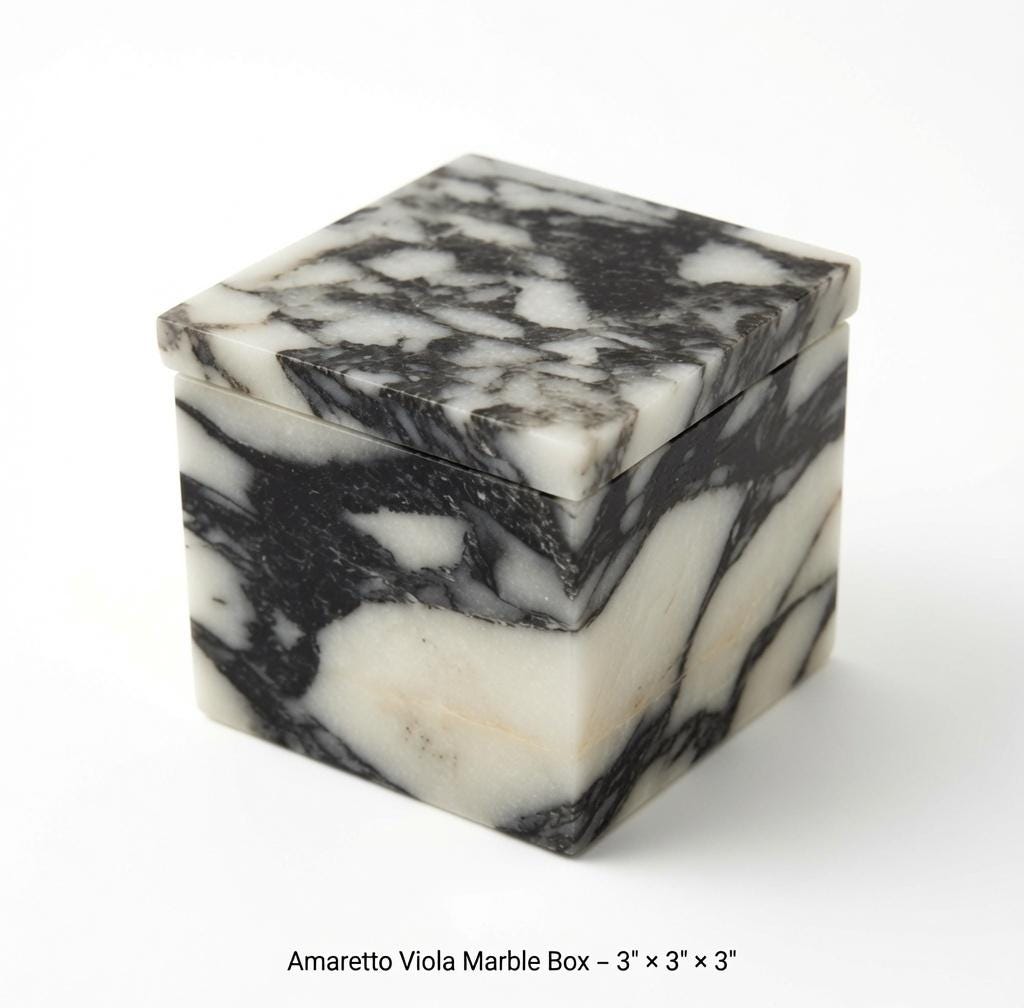 Amaretto Viola Marble Box 3" x 3" Beautiful white purple veined marble with golden tones FREE SHIPPING,ENGRAVING