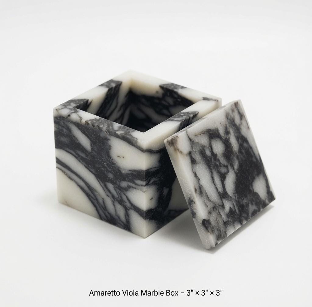 Amaretto Viola Marble Box 3" x 3" Beautiful white purple veined marble with golden tones FREE SHIPPING,ENGRAVING