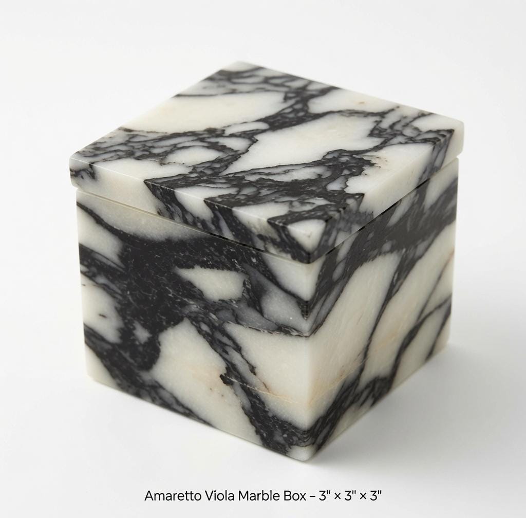 Amaretto Viola Marble Box 3" x 3" Beautiful white purple veined marble with golden tones FREE SHIPPING,ENGRAVING
