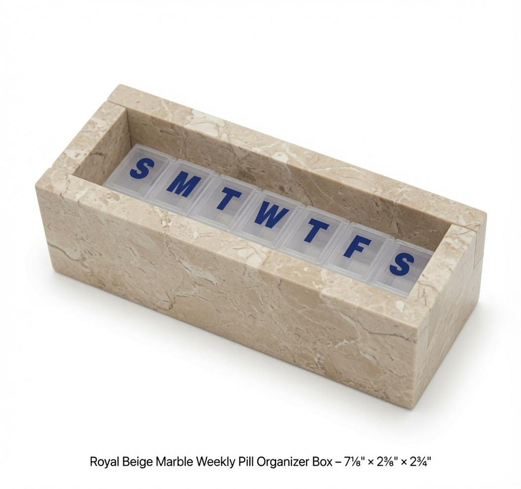 Royal Beige Marble weekly pill organizer box 7 1/8"×2 3/8" height 2 3/4"  box with weakly pill organizer FREE SHIPPING
