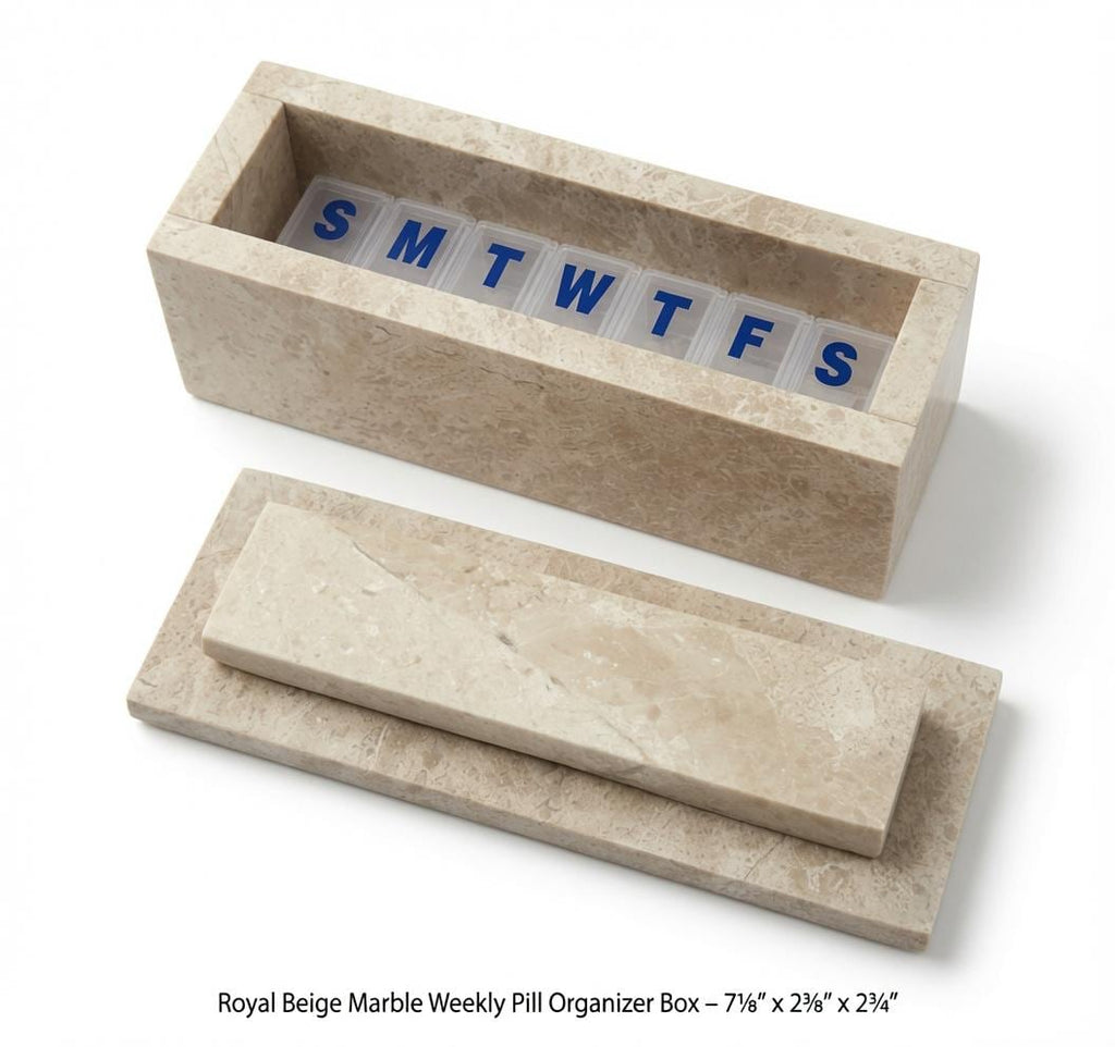 Royal Beige Marble weekly pill organizer box 7 1/8"×2 3/8" height 2 3/4"  box with weakly pill organizer FREE SHIPPING