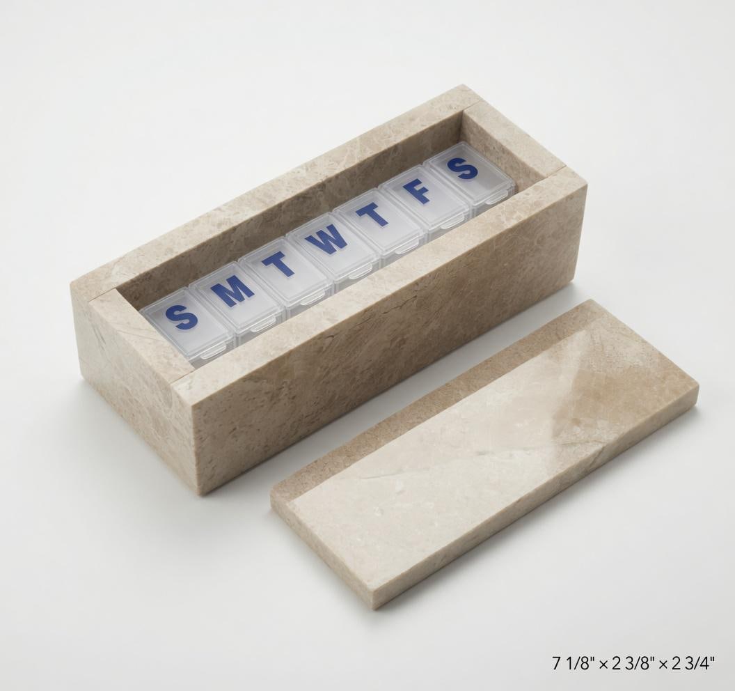 Royal Beige Marble weekly pill organizer box 7 1/8"×2 3/8" height 2 3/4"  box with weakly pill organizer FREE SHIPPING