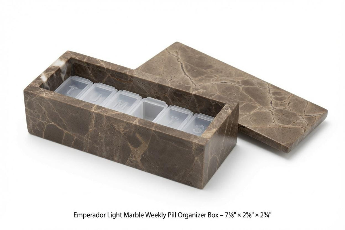 Emperador Light Marble weekly pill organizer box 7 1/8"×2 3/8" height 2 3/4"  box with weakly pill organizer FREE SHIPPING