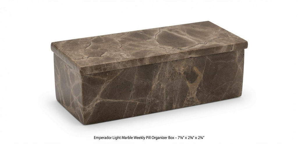 Emperador Light Marble weekly pill organizer box 7 1/8"×2 3/8" height 2 3/4"  box with weakly pill organizer FREE SHIPPING