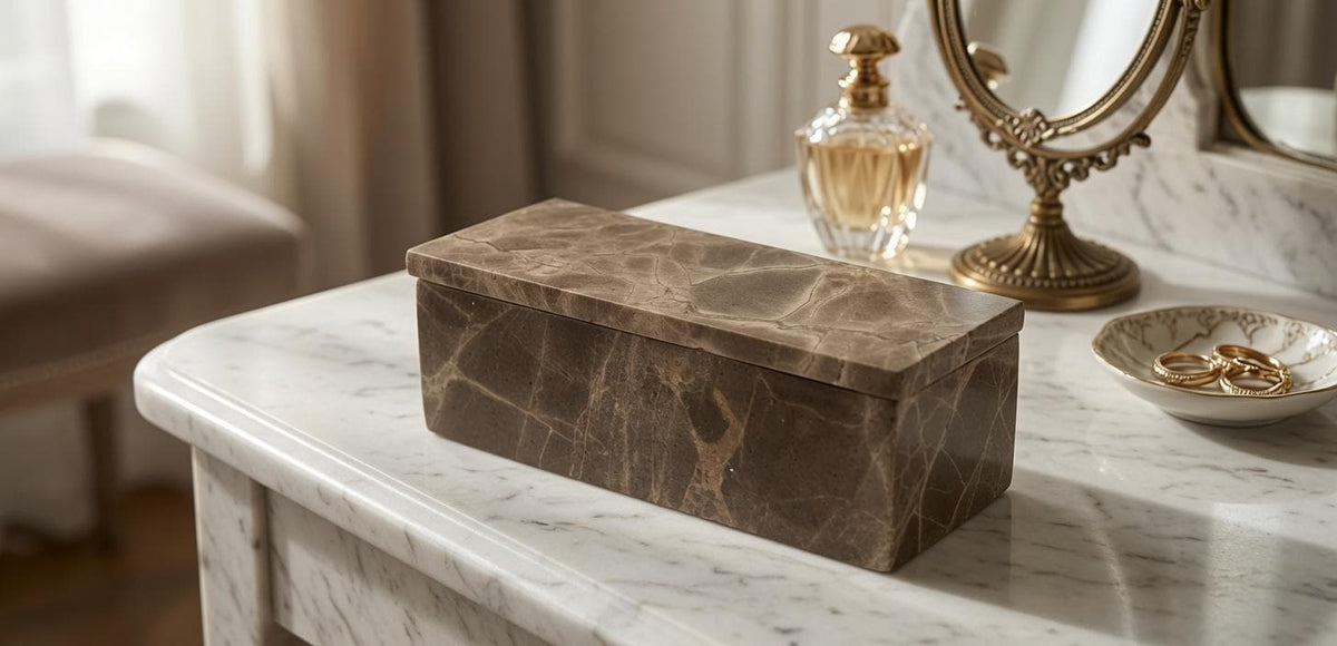 Emperador Light Marble weekly pill organizer box 7 1/8"×2 3/8" height 2 3/4"  box with weakly pill organizer FREE SHIPPING