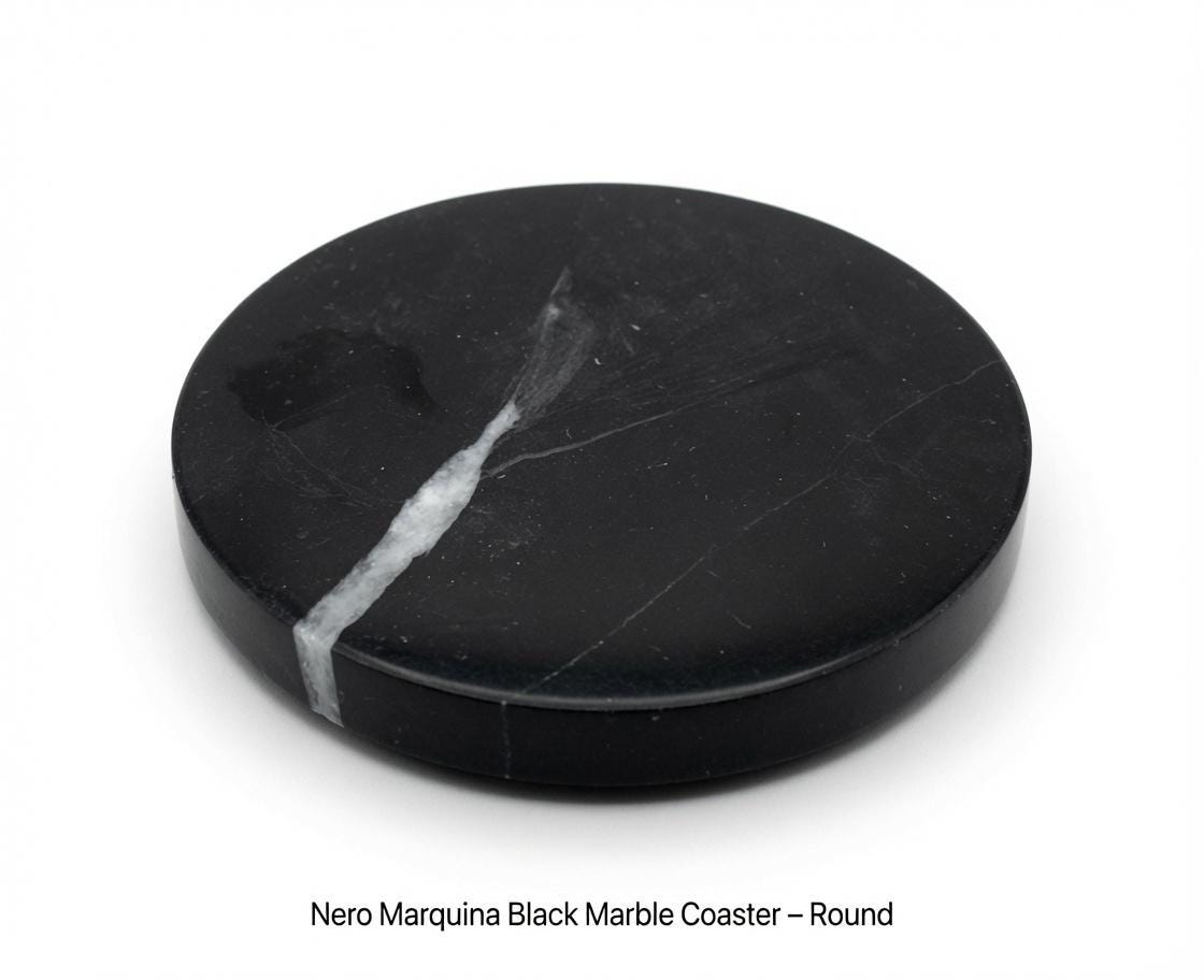 Nero Marquina Black Marble Coasters Beautiful Black with minimal white Handmade set of 4 coasters 4" round, square, or mix and match