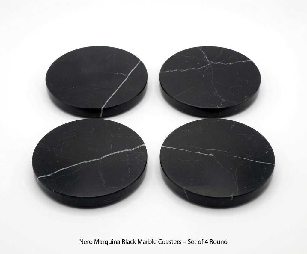 Nero Marquina Black Marble Coasters Beautiful Black with minimal white Handmade set of 4 coasters 4" round, square, or mix and match