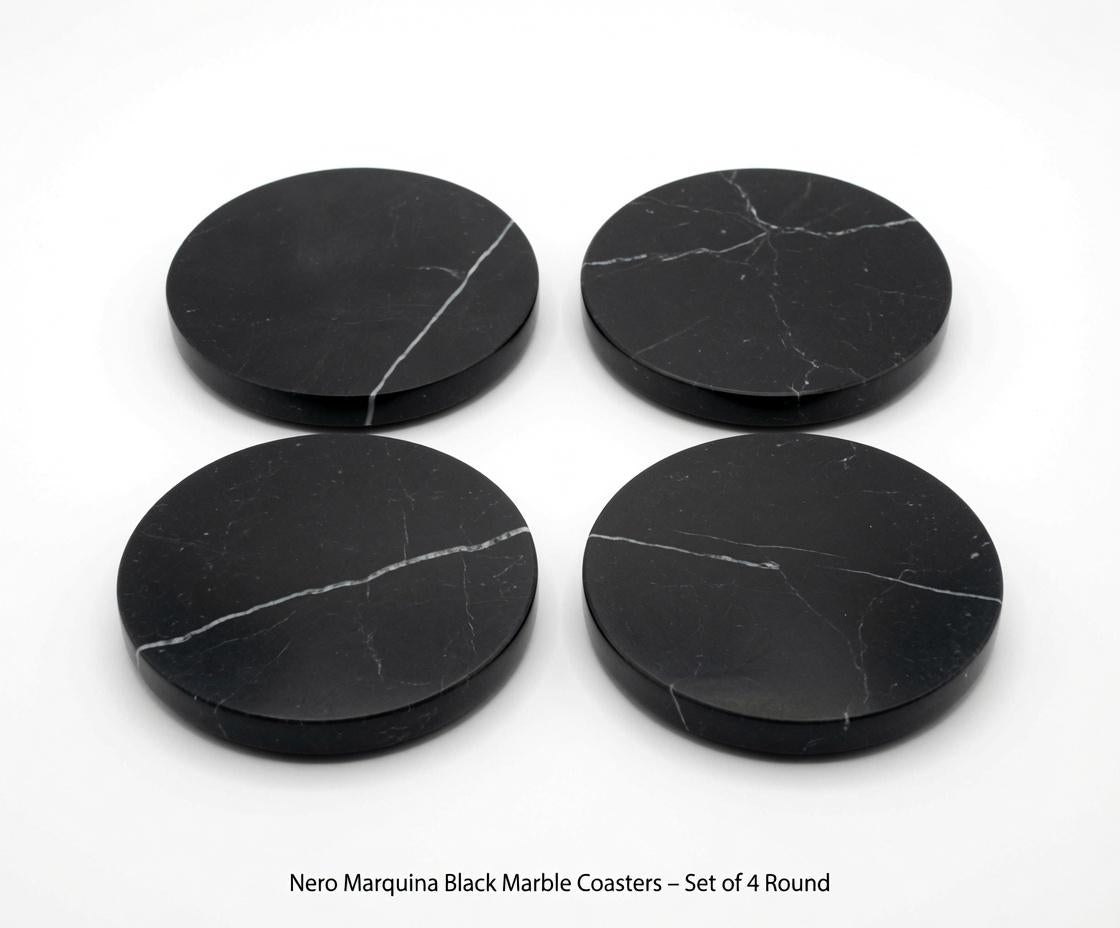 Nero Marquina Black Marble Coasters Beautiful Black with minimal white Handmade set of 4 coasters 4" round, square, or mix and match