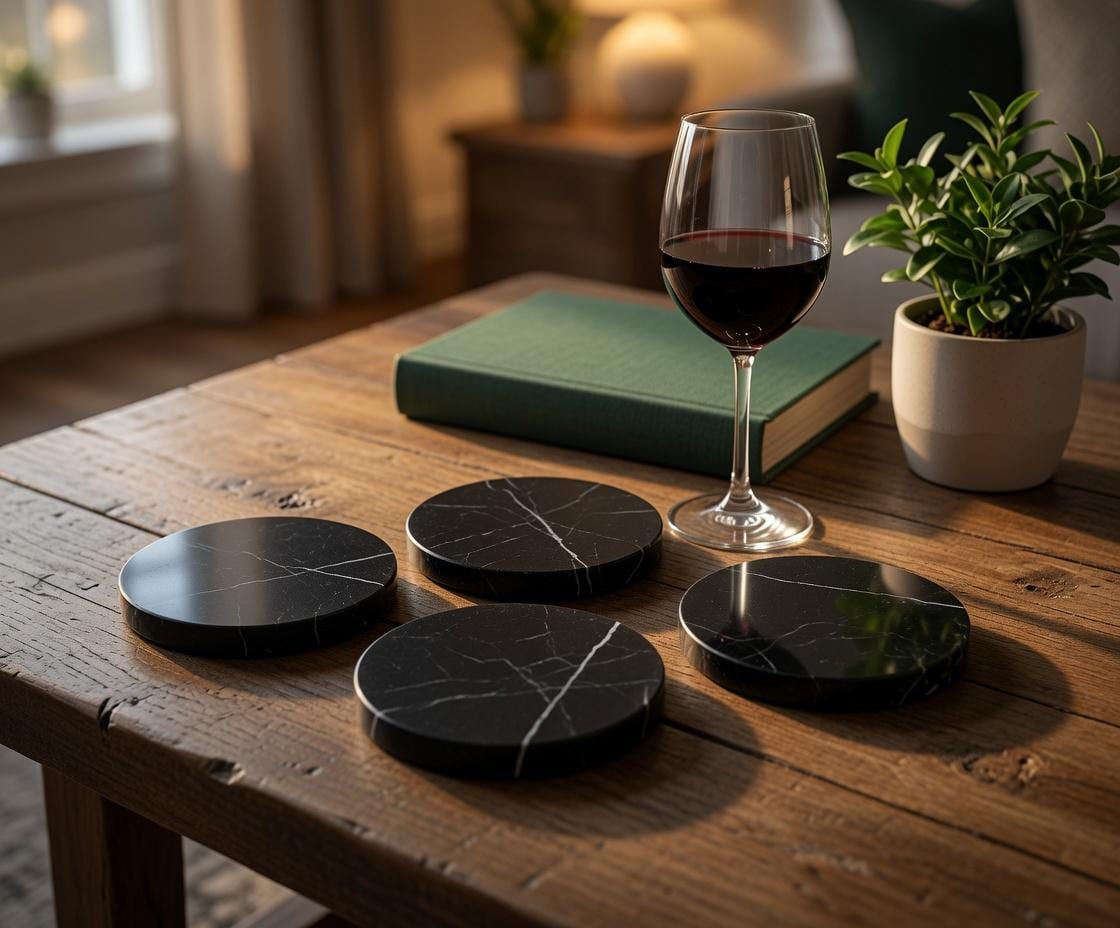 Nero Marquina Black Marble Coasters Beautiful Black with minimal white Handmade set of 4 coasters 4" round, square, or mix and match