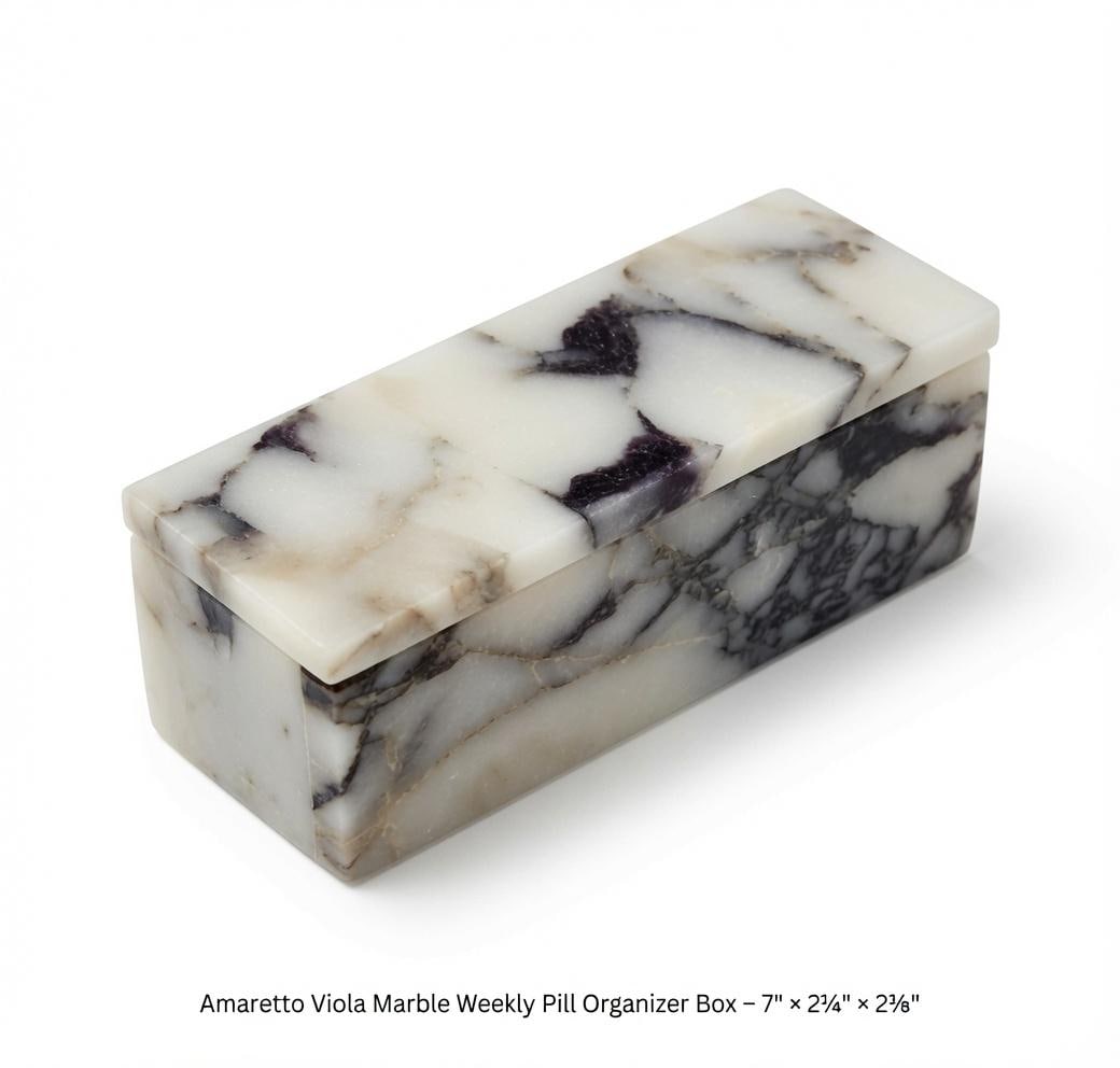 Amaretto Viola Purple Marble Pill box marble box 7"×2 1/4" height 2 3/8" box with weakly pill organizer FREE SHIPPING