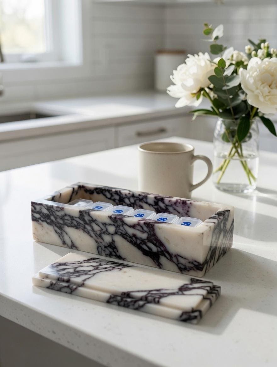 Amaretto Viola Purple Marble Pill box marble box 7"×2 1/4" height 2 3/8" box with weakly pill organizer FREE SHIPPING