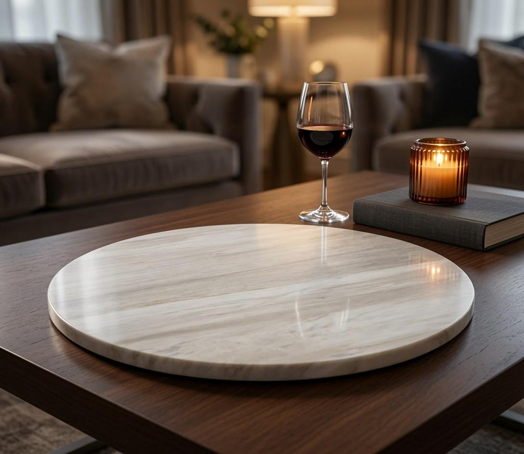 Sienna Azul Marble 1/2 inch thick circles diameter available 6" to 24"perfect for centerpiece art base. our for your elegant table top
