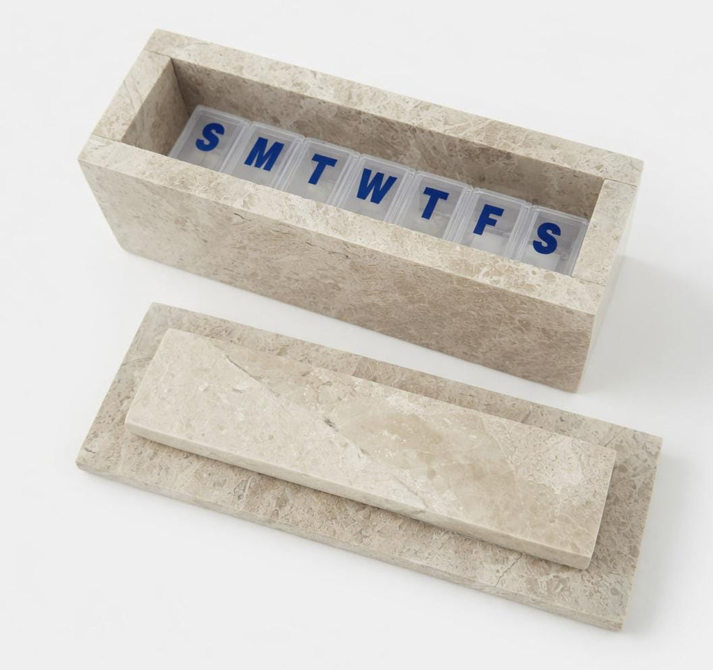 Royal Beige Marble pill box container 7"×2 1/4" height 2 3/8" with weakly pill organizer FREE SHIPPING