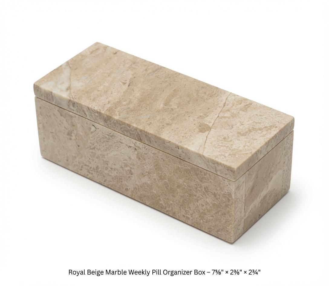 Royal Beige Marble pill box container 7"×2 1/4" height 2 3/8" with weakly pill organizer FREE SHIPPING