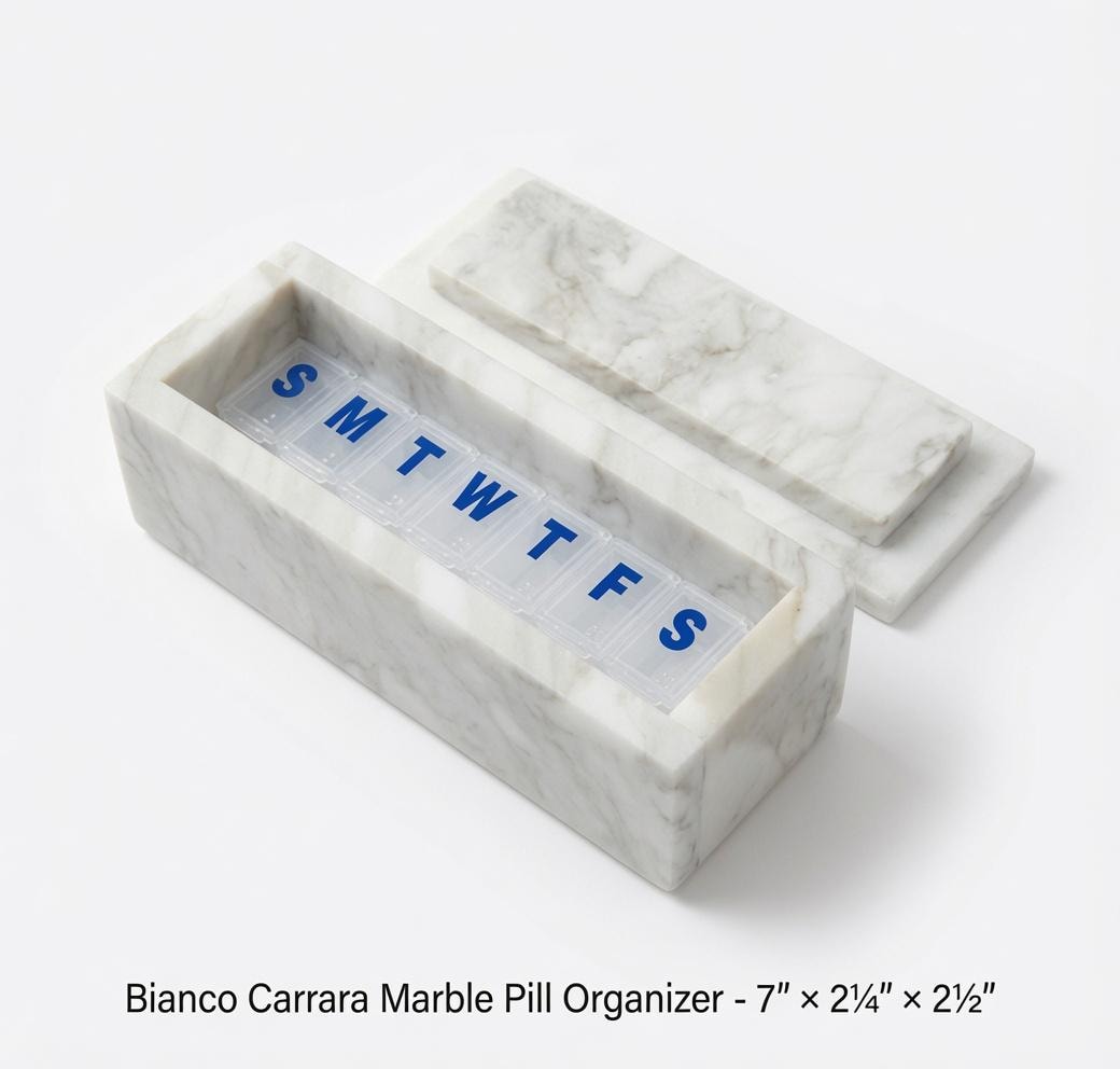 Marble Box weekly pill organizer box 7"×2 1/4" height 2 3/8" available in a variety of stone types with weakly pill organizer FREE SHIPPING