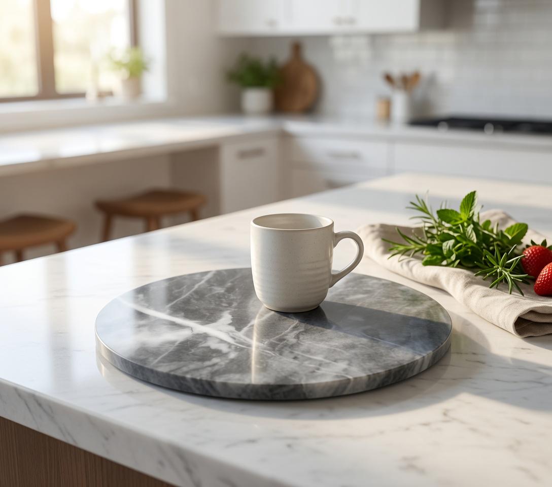Vogue Gray Marble Circle Handmade Tray/Trivet Available in various sizes 6" to 18" perfect centerpiece Free Shipping