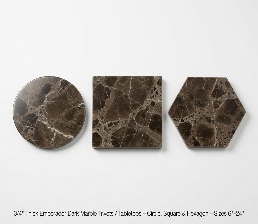3/4" Thick Emperador Dark Marble Trivets / Tabletops / Decorative Marble Pieces in many shapes and sizes FREE SHIPPING