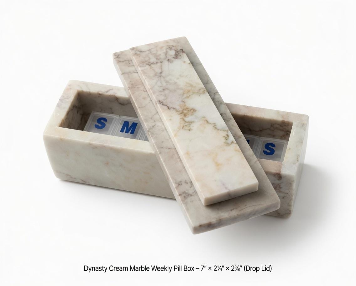Dynasty Cream marble box weekly pill box 7"×2 1/4" height 2 3/8" box with weakly pill organizer FREE SHIPPING