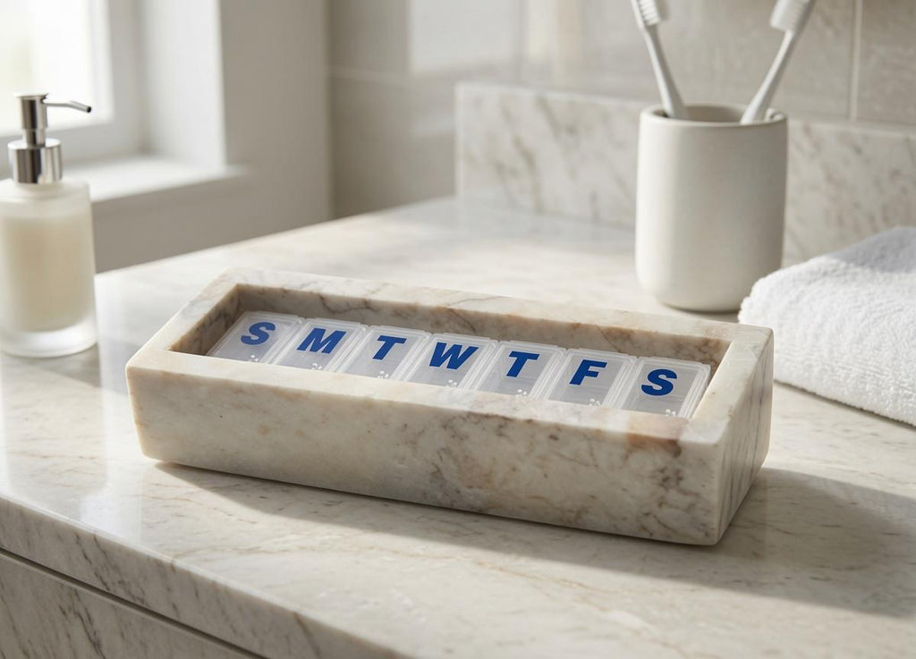 Dynasty Cream marble box weekly pill box 7"×2 1/4" height 2 3/8" box with weakly pill organizer FREE SHIPPING
