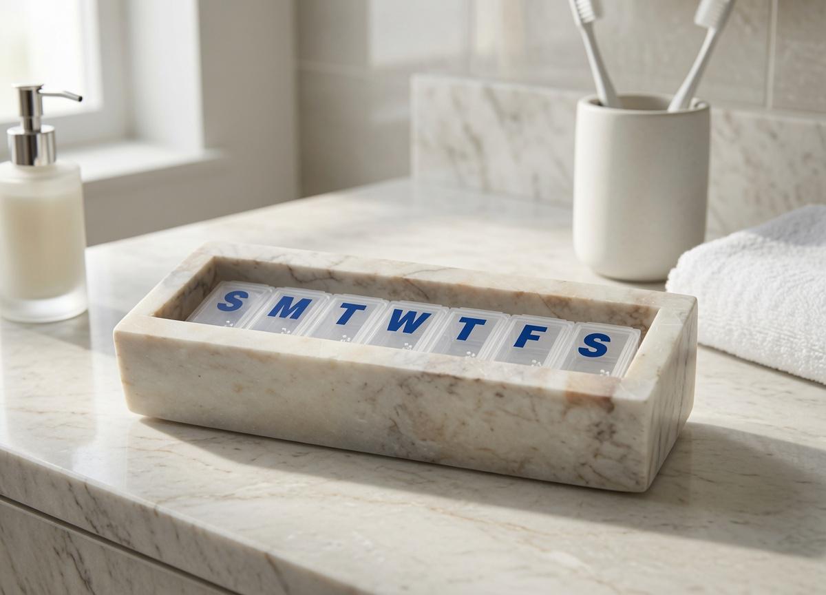 Dynasty Cream marble box weekly pill box 7"×2 1/4" height 2 3/8" box with weakly pill organizer FREE SHIPPING