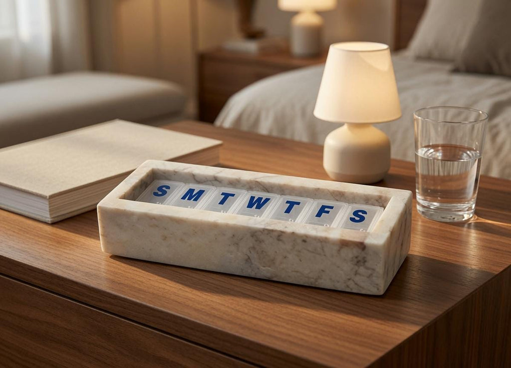 Dynasty Cream marble box weekly pill box 7"×2 1/4" height 2 3/8" box with weakly pill organizer FREE SHIPPING