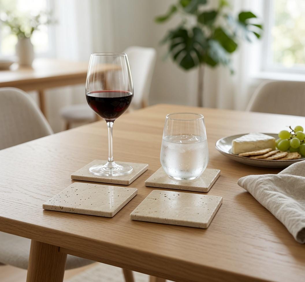 Travertine Coasters – Set of Four 4″ Available in round and square or mix and match