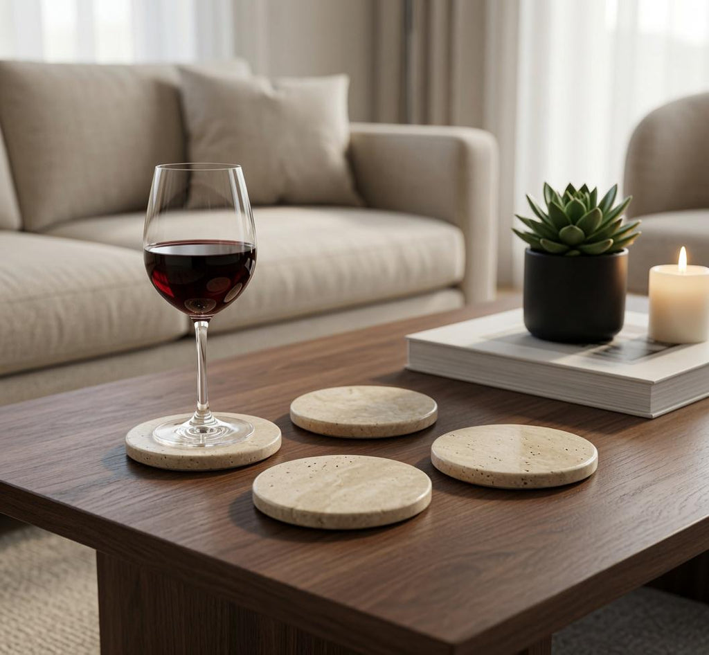 Travertine Coasters – Set of Four 4″ Available in round and square or mix and match