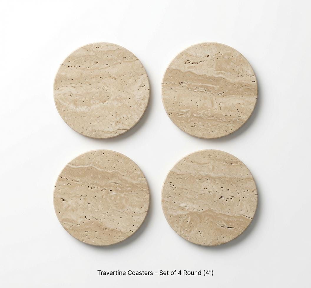 Travertine Coasters – Set of Four 4″ Available in round and square or mix and match
